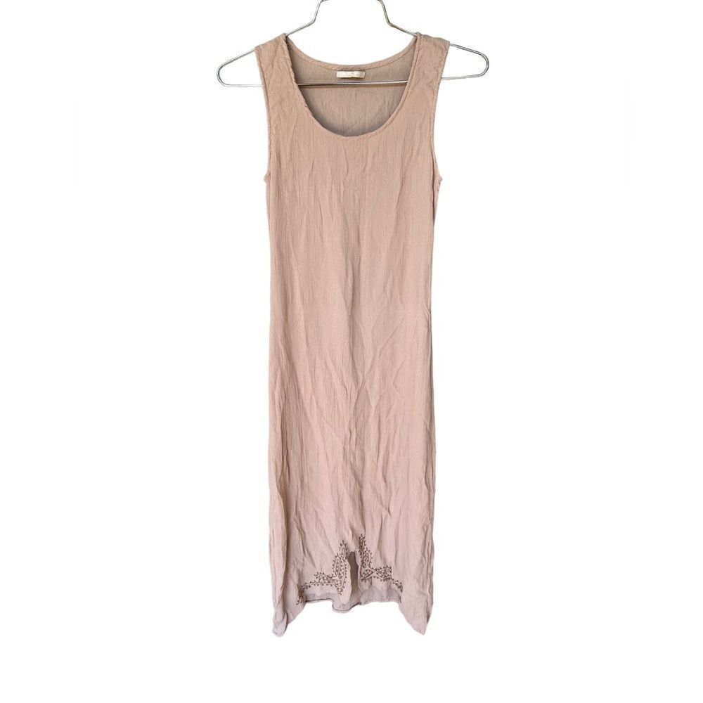 Nataya Sleeveless Scoopneck Split Hem embroidered midi dress S vintage